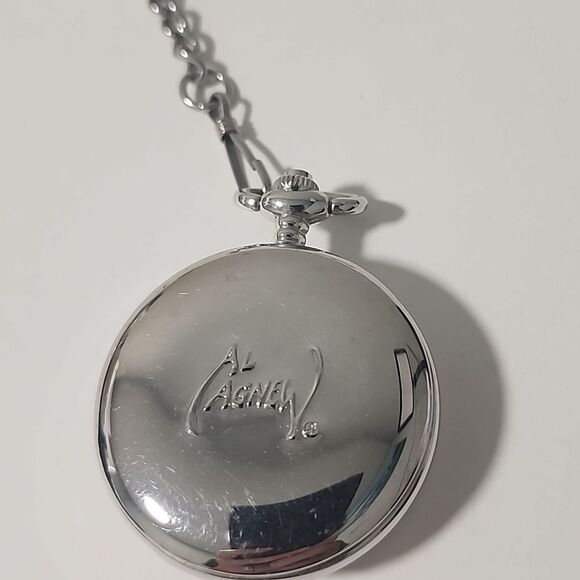 Al Agnew Bass Quartz Men's Pocket Watch WITH Chain Silver Tone - Picture 3 of 4